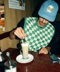 Butter Goods Checker Knit Vest, Seafoam / Bone Fleece