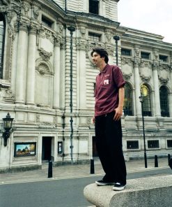 Butter Goods Shirts Seersucker Zip Shirt, Burgundy