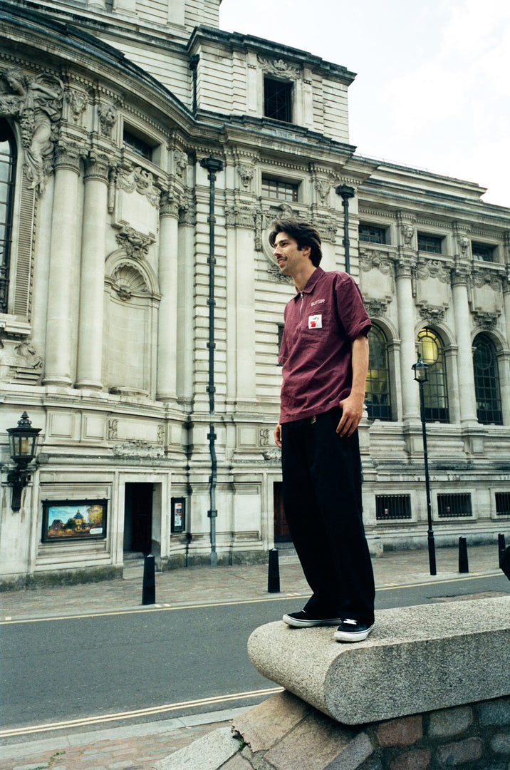 Butter Goods Shirts Seersucker Zip Shirt, Burgundy