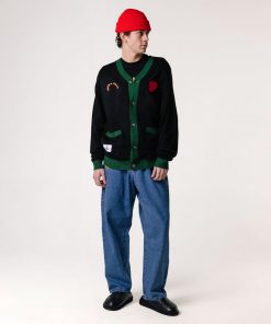 Butter Goods Lovers Rock Knit Cardigan, Black / Green Fleece