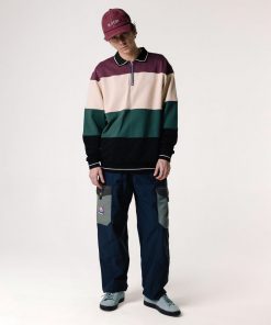 Butter Goods Ivy Stripe Pullover, Plum / Khaki / Forest