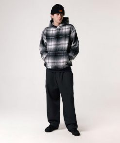 Butter Goods Fleece Heavyweight Plaid Pullover, Charcoal / Zest