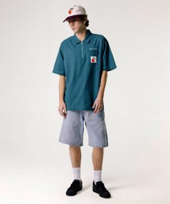 Butter Goods Seersucker Zip Shirt, Dark Teal Shirts