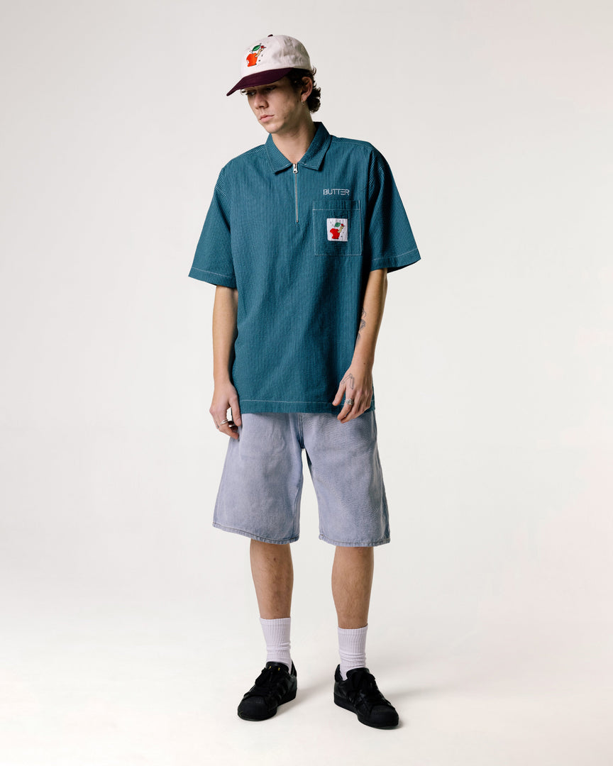 Butter Goods Seersucker Zip Shirt, Dark Teal Shirts 4 Butter Goods Seersucker Zip Shirt, Dark Teal Shirts