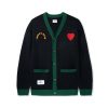 Butter Goods Lovers Rock Knit Cardigan, Black / Green Fleece