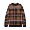 Butter Goods Fleece Plaid Knit Sweater, Black / Brown / Purple