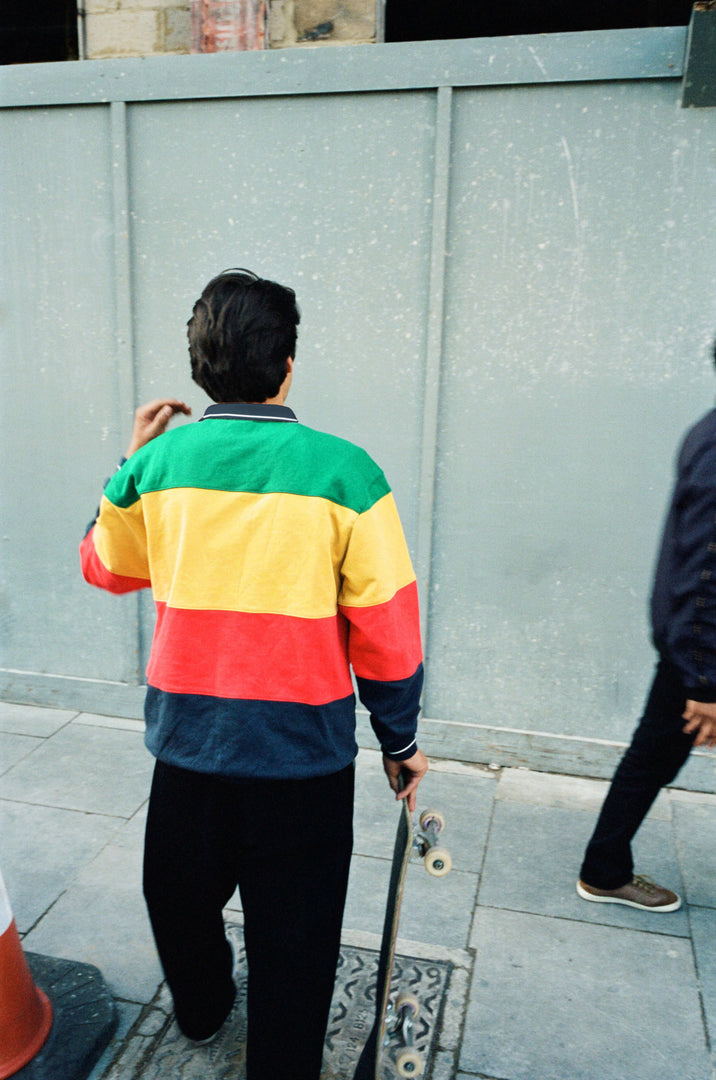 Butter Goods Ivy Stripe Pullover, Green / Yellow / Red 6 Butter Goods Ivy Stripe Pullover, Green / Yellow / Red
