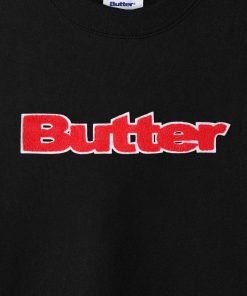 Butter Goods Chenille Logo Crewneck, Black Fleece