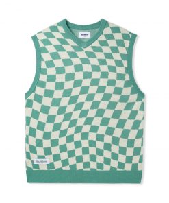 Butter Goods Checker Knit Vest, Seafoam / Bone Fleece