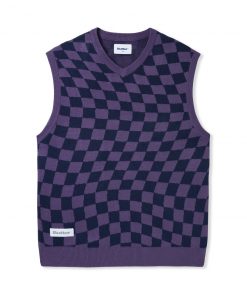 Butter Goods Fleece Checker Knit Vest, Navy / Indigo