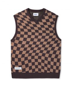 Butter Goods Checker Knit Vest, Chestnut / Oak