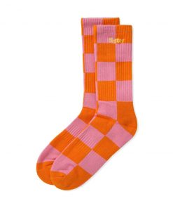 Butter Goods Checker Socks, Orange / Peach
