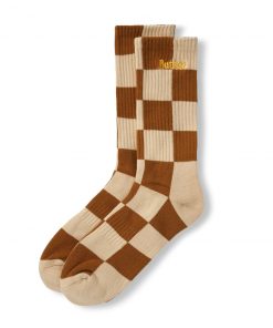Butter Goods Accessories Checker Socks, Cream / Brown