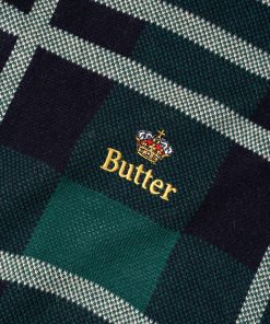 Butter Goods Plaid Knit Sweater, Navy / Forest / White