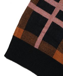 Butter Goods Fleece Plaid Knit Sweater, Black / Brown / Purple