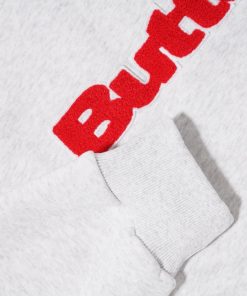Butter Goods Chenille Logo Crewneck, Ash Grey Fleece