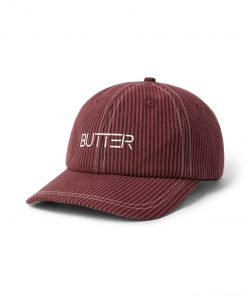Butter Goods Seersucker 6 Panel Cap, Burgundy