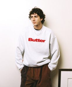 Butter Goods Chenille Logo Crewneck, Ash Grey Fleece