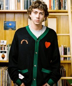 Butter Goods Lovers Rock Knit Cardigan, Black / Green Fleece