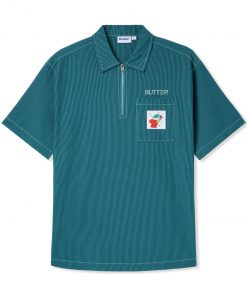 Butter Goods Seersucker Zip Shirt, Dark Teal Shirts