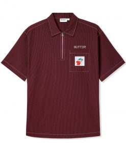 Butter Goods Shirts Seersucker Zip Shirt, Burgundy