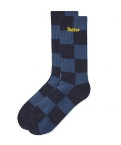 Butter Goods Tonal Checkered Socks, Navy Accessories