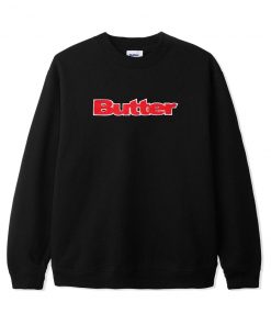 Butter Goods Chenille Logo Crewneck, Black Fleece