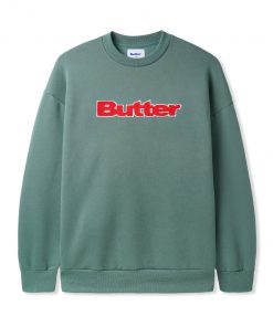 Butter Goods Chenille Logo Crewneck, Spruce Fleece